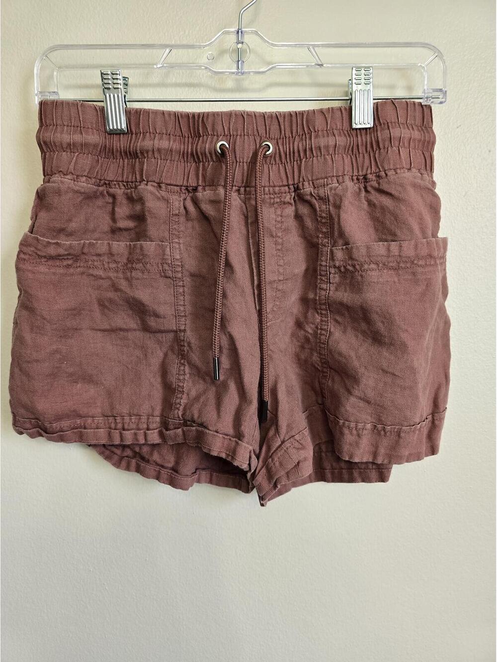 Athleta Cabo Linen 4" Shorts Women Size Small Mauve Plum Drawstring Summer